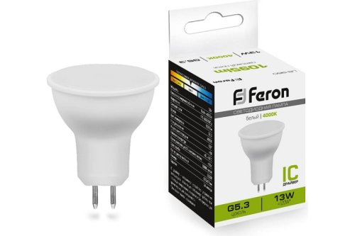 Лампа светодиодная Feron LB-960 MR16 Софит GU5.3 220В 13Вт 4000К 50х50мм фото Лампа светодиодная Feron LB-960 MR16 Софит GU5.3 220В 13Вт 4000К 50х50мм картинка